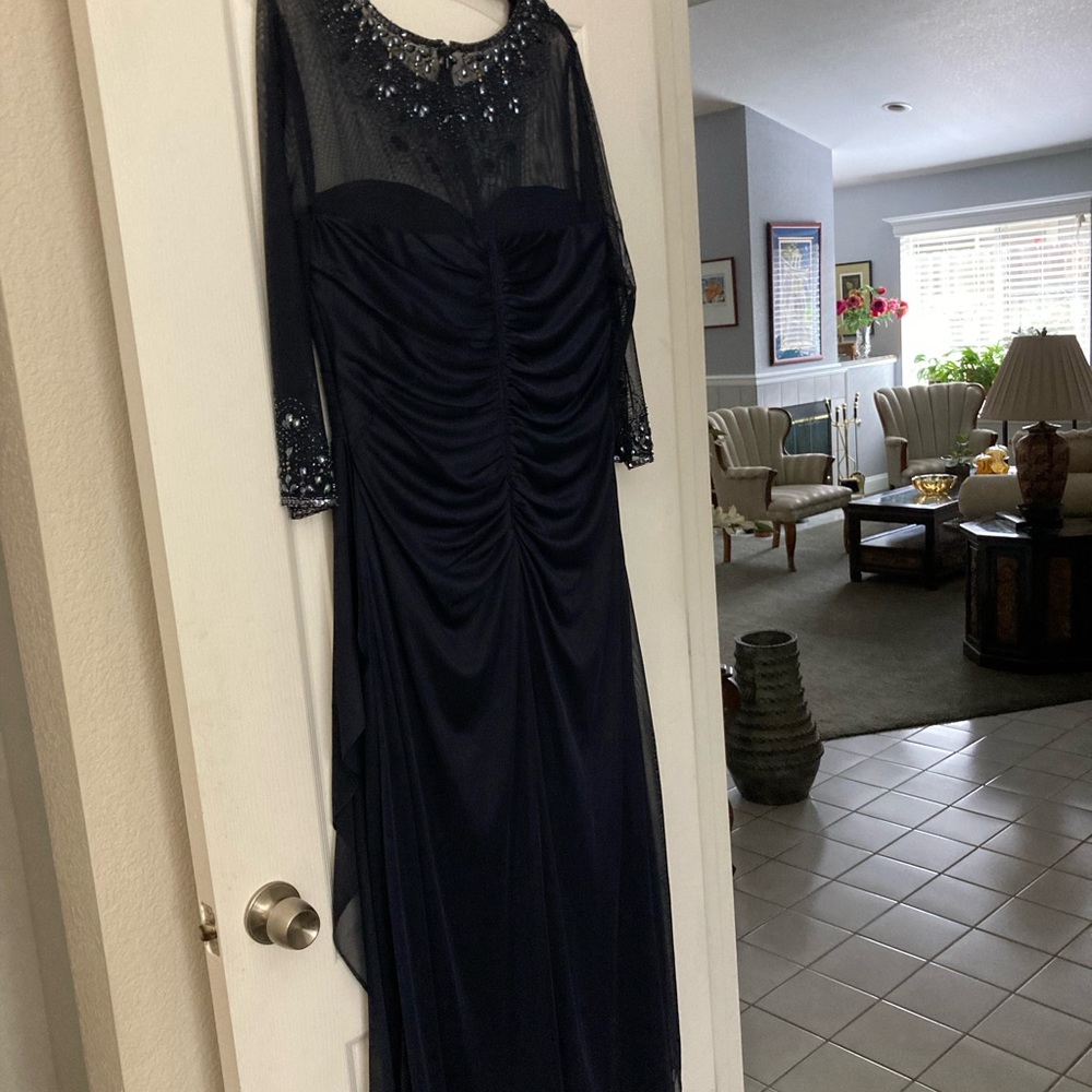 Alex navy sequined Evening Gown high waist Empire style